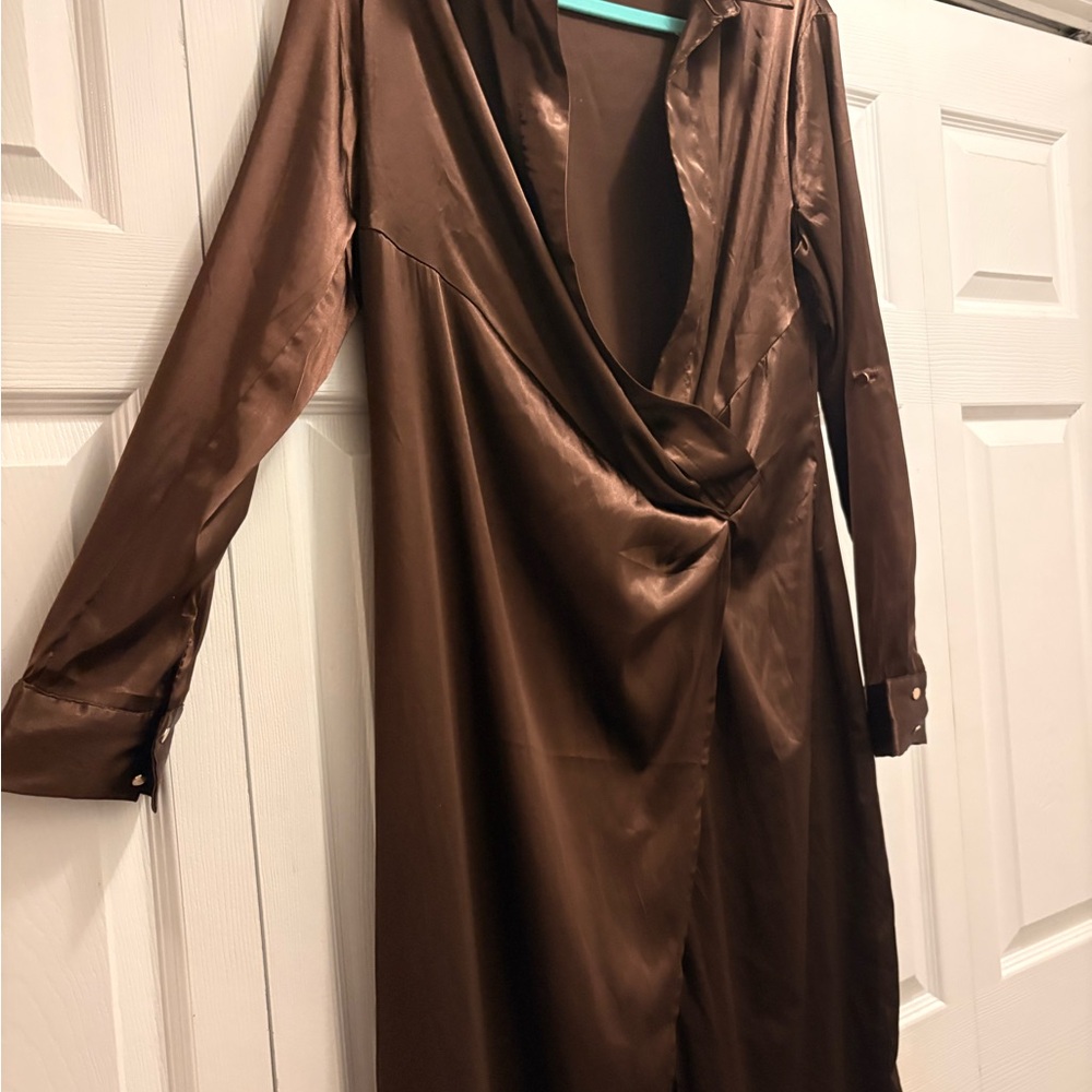 JLUXLABEL Rich Brown Satin Top